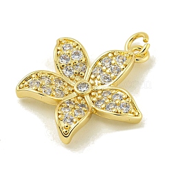 ラックメッキ真鍮舗装キュービックジルコニアペンダント  鉛フリー＆カドミウムフリー  18KGP本金メッキ  花  花  20.5x19x3.5mm  穴：3mm&nbsp;KK-U029-25G