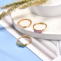 女性のための銅線で包まれた天然宝石の編みこみのビーズリング  18KGP本金メッキ  2.5mm  内径：16mm&nbsp;RJEW-JR00393