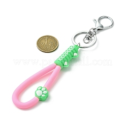 猫の足跡プリント PVC & 鉄合金 ロブスター クロー クラスプ キーチェーン  ピンク  180mm&nbsp;KEYC-JKC01104-05