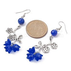 Natural Dyed Mashan Jade Flower with Acrylic Beaded Dangle Earrings&nbsp;EJEW-JE05419-03