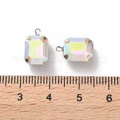 ラインストーンチャーム  真鍮パーツ  長方形  クリスタルAB  13x8x5.5mm  穴：1.2mm&nbsp;LS-RGLA-P038-02P-08