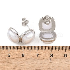 304ステンレススチール＆ABSイミテーションパールスクエアスタッドピアス  ステンレス鋼色  20x12mm&nbsp;EJEW-Z155-02P