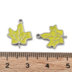 304ステンレススチールエナメルペンダント  メープル リーフ チャーム  ステンレス鋼色  ライトカーキ  16x13x1.5mm  穴：1.4mm&nbsp;STAS-P339-15P-03