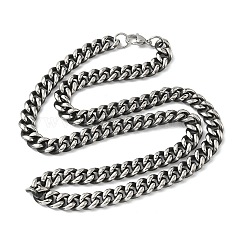 9.5mm 667ステンレススチール製キューバンリンクチェーンネックレス（メンズ）  アンティークシルバー  23.82インチ（60.5cm）&nbsp;NJEW-D339-01