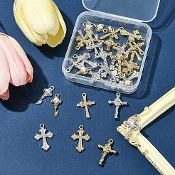 32個8スタイル合金クリスタルラインストーンペンダント  UVメッキ  クロス/キー  プラチナ·ゴールデン  24~26.5x10~17.5x2~5.5mm  穴：1.8mm  4個/スタイル&nbsp;FIND-FS0004-02