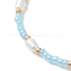 女性用 ABS イミテーションパール アクリルビーズブレスレット ガラス 2個  ディープスカイブルー  内径：2.40インチ（6.1cm）&nbsp;BJEW-MZ00293