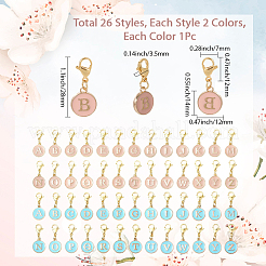 52Pcs 2 Colors Flat Round with Letter A~Z Alloy Enamel Pendant Decorations&nbsp;HJEW-SC0002-12