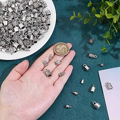 90 個 15 スタイル合金コードエンド  エンドキャップ  コラム  アンティークシルバー  8~14x4~8.5mm  穴：2~4.5mm  内径：2~6mm  6個/スタイル&nbsp;FIND-PH0026-30
