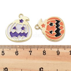 ハロウィンテーマラックメッキ合金エナメルペンダント  鉛フリー＆カドミウムフリー＆ニッケルフリー  パンプキンチャーム  ゴールドカラー  23x19.5x1.5mm  穴：1.8mm&nbsp;PALLOY-F311-02G