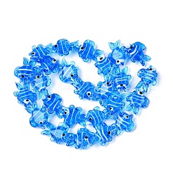 手作りランプワークビーズ連売り  魚  ドジャーブルー  18~23x23~27x8.5~10mm  穴：1.5mm  約21~25個/連  16.54~19.69インチ（42~50cm）&nbsp;LAMP-N024-35C