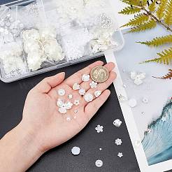 DIYジュエリー作り用カボションキット ファインディングキット  樹脂＆樹脂ラインストーン＆absプラスチック＆アクリルカボションを含む  レジンチャーム＆ビーズキャップ  ホワイト  カボション：1080個/セット&nbsp;DIY-AR0001-95