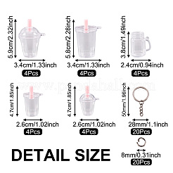 Diyキーホルダー作成キット  ミルクティー＆コーラ＆ビールカップ型プラスチックペンダント20個  鉄製スプリットキーホルダー40個＆丸カン  プラチナ  38x34x59mm  60個/セット&nbsp;DIY-KS0001-14