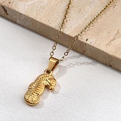 女性用304ステンレスペンダントネックレス  18KGP本金メッキ  タツノオトシゴ  15.87インチ（40.3cm）  ペンダント：20.5x10.5mm&nbsp;NJEW-S439-02B-G