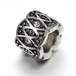 レトロ 304 ステンレス グレード A ラインストーン ビーズ  コラム  アンティークシルバー  8.5x11mm  穴：6mm&nbsp;STAS-E086-01AS