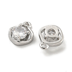 真鍮製ガラスチャーム  プラチナメッキ  7.5x6x2.5mm  穴：0.9mm&nbsp;KK-L211-014P-01