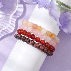 4Pcs Constellation 8mm Round Natural Rhodonite & Rose Quartz & Dyed Jade & Carnelian Beaded Stretch Bracelets for Women&nbsp;BJEW-JB10642