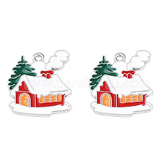 メッキ合金エナメルチャームラック  カドミウムフリー＆鉛フリー  クリスマスのスタイル  ハウス  プラチナ  22x19x1mm  穴：1.6mm&nbsp;ENAM-N060-03P