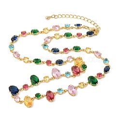 Brass Pave Colorful Cubic Zirconia Geometric Link Chain Necklaces&nbsp;NJEW-C111-03B