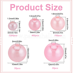 1830 個 5 スタイル ABS プラスチック模造パールビーズ  グラデーションマーメイドパールビーズ  ラウンド  ピンク  4~12x3.5~12mm  穴：1.5~2mm&nbsp;OACR-SP0001-01A