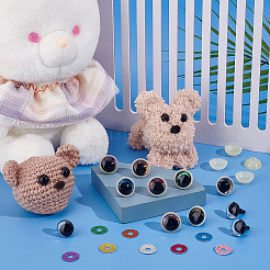 32セット8色のグリッタープラスチッククラフトドールアイ  洗眼器付き  安全の目  ぬいぐるみの目  半円  ミックスカラー  21.5x18mm  4セット/カラー&nbsp;KY-HY0001-13A