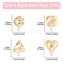 8Pcs 4 Styles Brass Micro Pave Cubic Zirconia Stud Earring Findings&nbsp;KK-YW0003-14