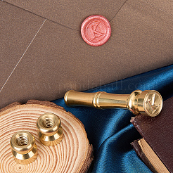 1Pc Golden Tone Brass Wax Seal Stamp Head with Bamboo Stick Shaped Handle&nbsp;STAM-CP0001-04H