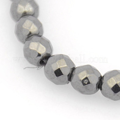 非磁性ヘマタイトストレッチブレスレット  多面カットラウンド  ブラック  65mm  ビーズ：4mm&nbsp;BJEW-J101A-01
