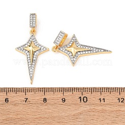 真鍮マイクロパヴェクリアキュービックジルコニアペンダント  スター  プラチナ·ゴールデン  33x18.5x3.5mm  穴：5.5x4mm&nbsp;KK-G543-15GP-03