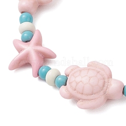 Starfish & Turtle Synthetic Turquoise Beads Braided Bead Bracelets for Women&nbsp;BJEW-JB12130-01