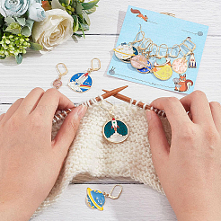 12Pcs 12 Style Flat Round & Rocket & Heart & Star Alloy Enamel Locking Stitch Markers&nbsp;HJEW-PH01500