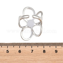 女性用フラワー304ステンレススチールカフオープンリング  ステンレス鋼色  19x30mm  内径：17mm&nbsp;LS-RJEW-T030-01P