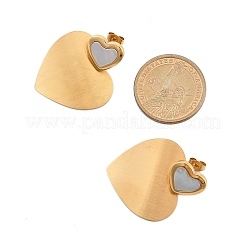 女性用304ステンレススチールスタッドピアス  シェルと  ハート  18KGP本金メッキ  38x30mm&nbsp;EJEW-F352-02G