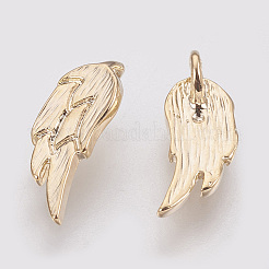 真鍮製チャーム  ウイング  18KGP本金メッキ  12x5x1mm  穴：1mm&nbsp;X-KK-T020-114G