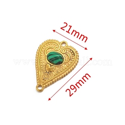 ステンレススチールパヴェ合成マラカイトピーチハートコネクターチャーム  ゴールドカラー  29x21mm&nbsp;PW-WG0EEB2-06