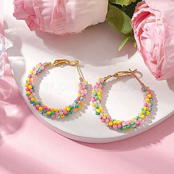 Colorful Glass Seed Beads Hoop Earrings&nbsp;EJEW-MZ00151