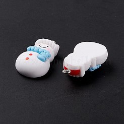 クリスマステーマの不透明樹脂ペンダント  プラチナトーン鉄パーツ  雪だるま  ホワイト  29.5x16x8mm  穴：2mm&nbsp;LS-FIND-E025-12