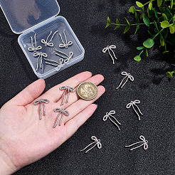 合金マイクロパヴェキュービックジルコニアペンダント15個  蝶結び  プラチナ  28.5x19.5x3mm  穴：1.5mm&nbsp;FIND-ME0001-68