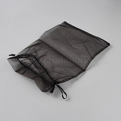 オーガンジーの巾着袋  リボン付き  長方形  ブラック  29.5x19.5x0.05cm&nbsp;OP-WH20002-002A