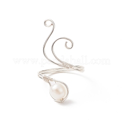 Copper Wire Wrapped Natural Freshwater Pearl Cuff Rings for Women&nbsp;RJEW-JR00553-02