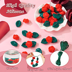 歯が生える子供のための DIY バラの花授乳ネックレス作成キット  食品グレードのシリコーン焦点ビーズを含む  ナイロン糸  ミックスカラー  ビーズ：20~24x20~20.5x7.5~11.5mm  40個/袋&nbsp;DIY-TA0006-35