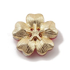 合金カボション  ガラスラインストーン付き  淡い金色  花  レッド  19x19x5.5mm&nbsp;GLAA-B010-03KCG-07