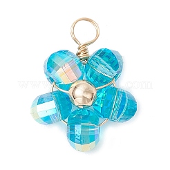 透明電気メッキガラスペンダント  花  明るい金色の真鍮銅線付き  多面カット  ミックスカラー  17.5x13.5x7mm  穴：3.5mm&nbsp;PALLOY-JF04169
