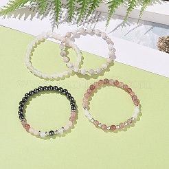女性用セット4個4スタイルナチュラル＆シンセティックミックスジェムストーンラウンドビーズストレッチブレスレット  内径：2-1/8インチ（5.3cm）  1個/スタイル&nbsp;BJEW-JB09113