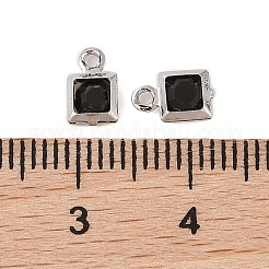 ラックメッキ真鍮ガラスペンダント  カドミウムフリー＆鉛フリー  長持ちメッキ  正方形  プラチナ  ブラック  7x4.5x2mm  穴：1mm&nbsp;KK-S385-02P-06