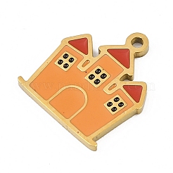 304ステンレススチールエナメルチャーム  ゴールドカラー  ハウス  14.5x13x1mm  穴：1.2mm&nbsp;LS-FIND-I068-02G-01