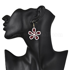 ガラスの花のダングルのイヤリング  真鍮のピアスフックと貝パール付き  ゴールドカラー  ミックスカラー  54~55x34~34.5mm  3のペア/セット&nbsp;EJEW-TA00715