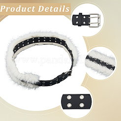 女性用ブラック合成皮革フェイクファーチェーンベルト  プラチナ  ホワイト  1100x38x3.5~23mm&nbsp;AJEW-WH20006-388A-01