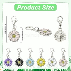 30Pcs 6 Colors Alloy Enamel Daisy Pendant Decorations&nbsp;HJEW-YW00364
