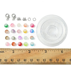 DIY 模造翡翠ガラス 丸ビーズブレスレット 作成キット  ミックスカラー  6mm  穴：1mm  7色  25個/カラー  175pc&nbsp;DIY-FS0006-19