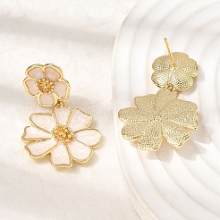 花の真鍮ダングルスタッドピアス  カドミウムフリー＆鉛フリー  ラックめっき  長持ちメッキ  18KGP本金メッキ  ホワイト  40.5x24mm&nbsp;EJEW-D352-05G-04